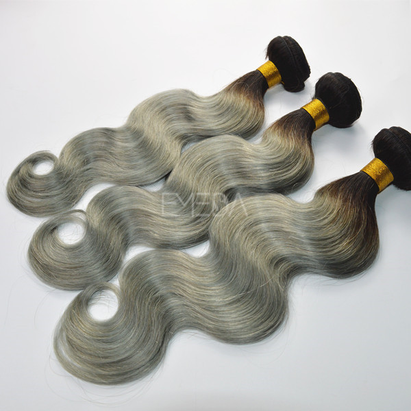 Ombre grey two tone body wave hair weft  zj0037